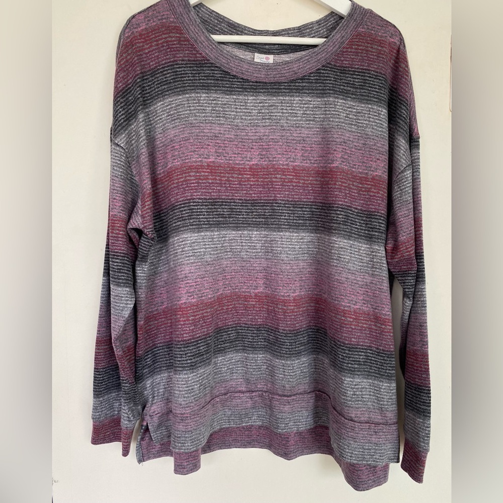 Secret Treasures women’s Striped Knit Top in Pink, Gray & Charcoal